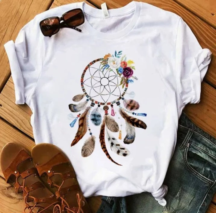 Timeless Elegance: Women's White T-Shirt with Stunning Digital Print