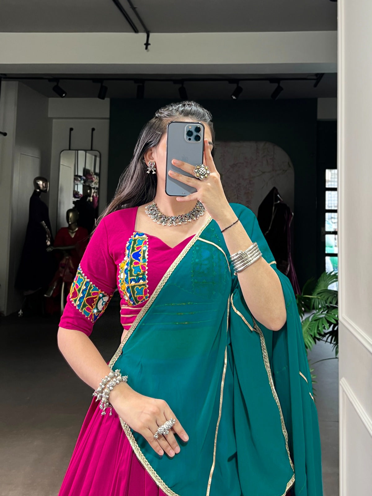 Navratri lehnga choli Gamthi work