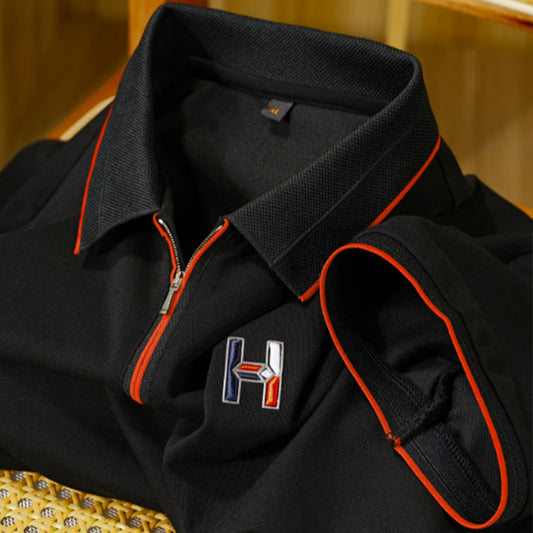 Essential Zip Polo with Geometric Chest Detail