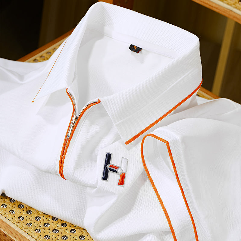 Essential Zip Polo with Geometric Chest Detail
