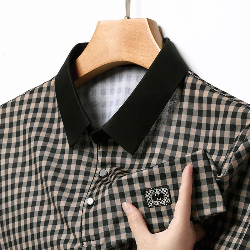 Gingham Contrast Polo T-Shirt