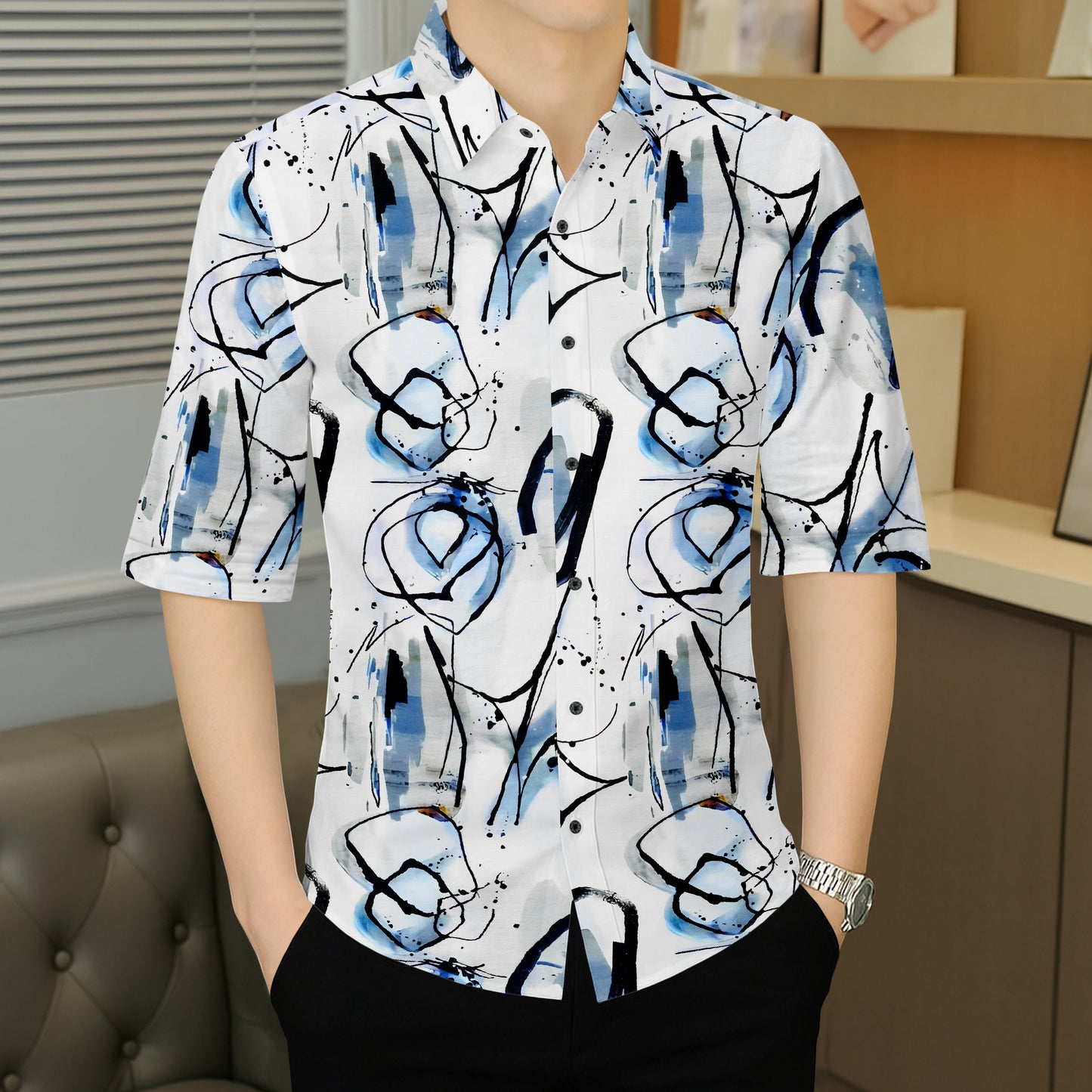 Men's Abstract Expressionist Print Shirt