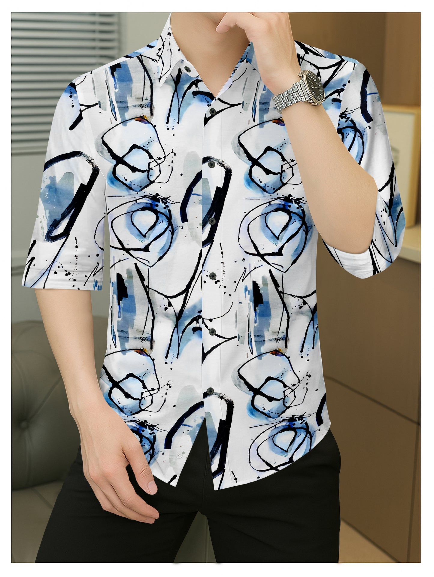 Men's Abstract Expressionist Print Shirt