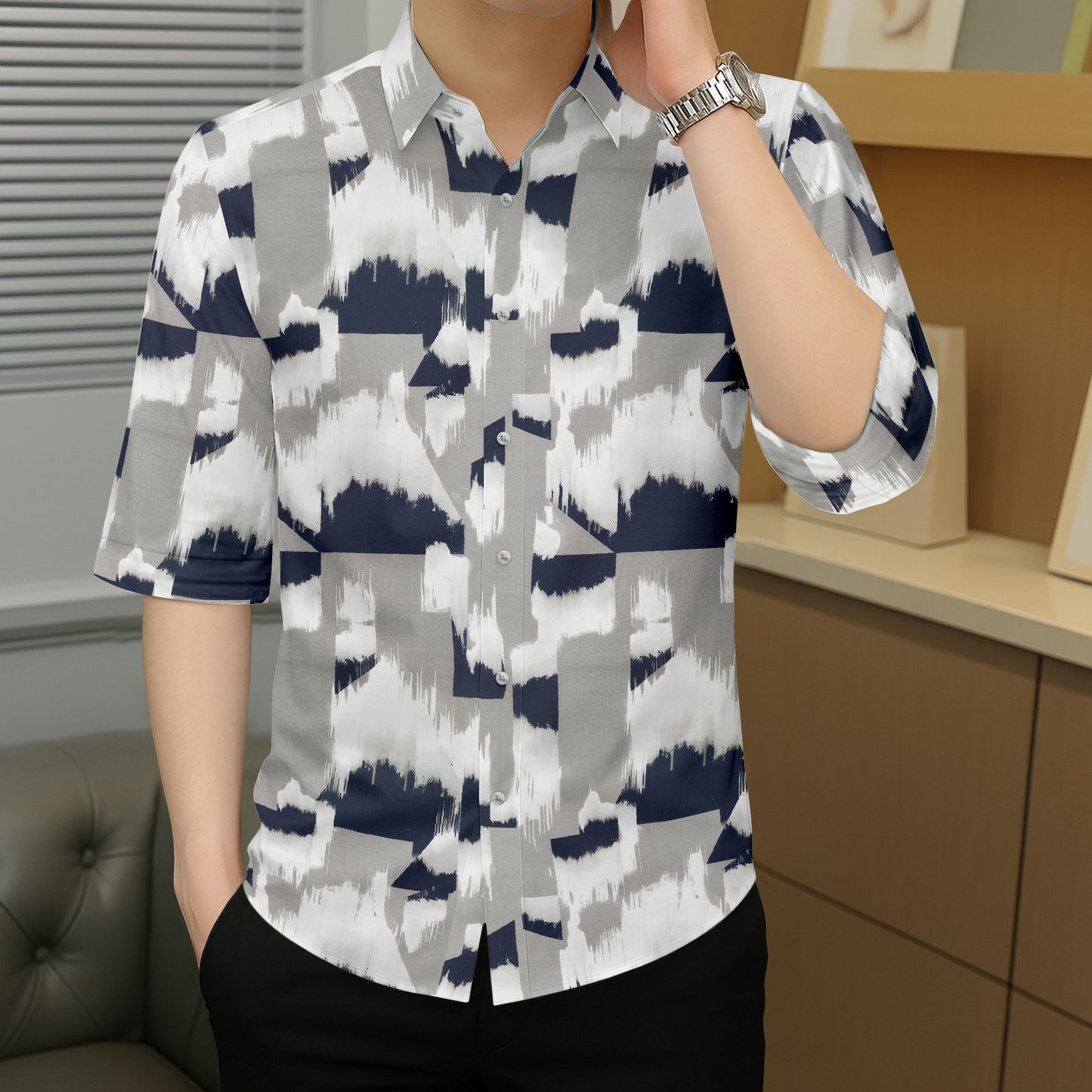 Men's Abstract Brushstroke Printed Casual Shirt