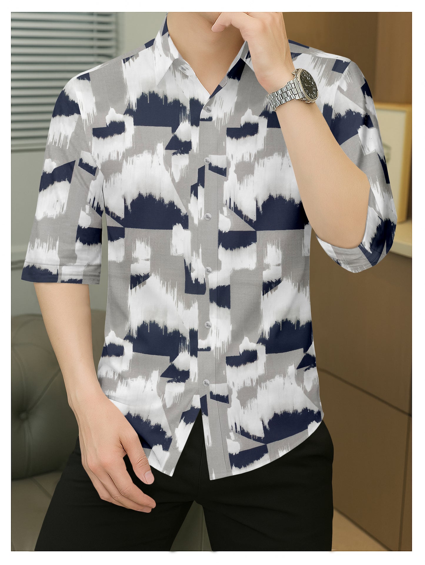 Men's Abstract Brushstroke Printed Casual Shirt