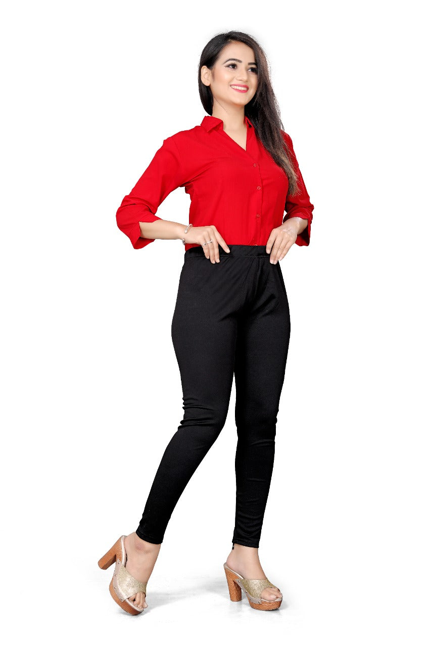Effortless Style: Girls' Plain Stretchable Leggings for Casual Wear