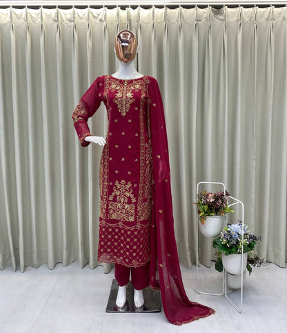 DESIGNER WEAR EXCLUSIVE SUIT TOP AND PANT WITH DUPATTA
