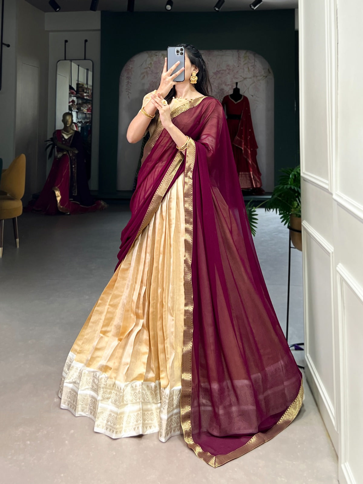 KANCHIPURAM LEHNGA DUPATTA BLOUSE
