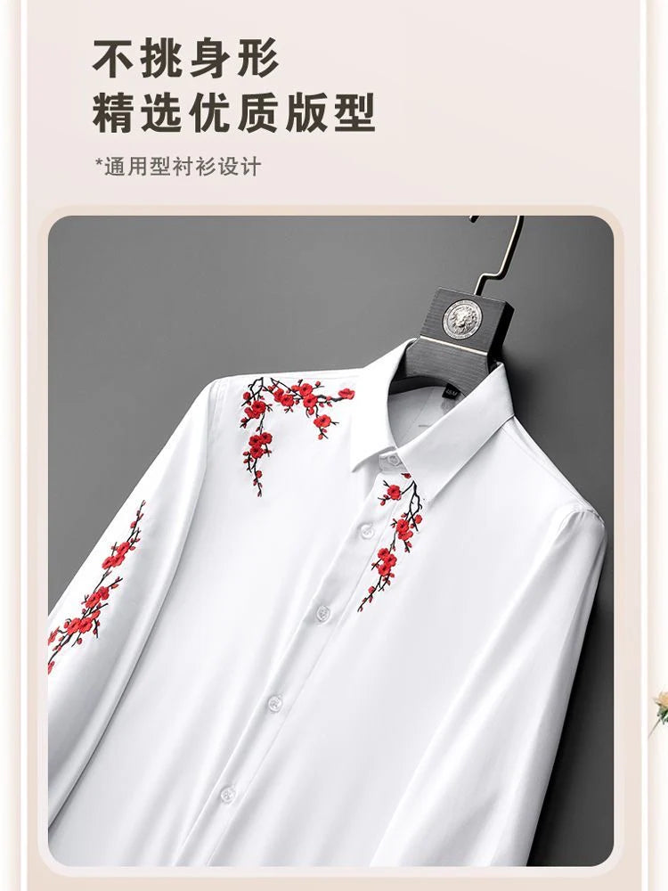 Elegant White Floral Embroidered Shirt