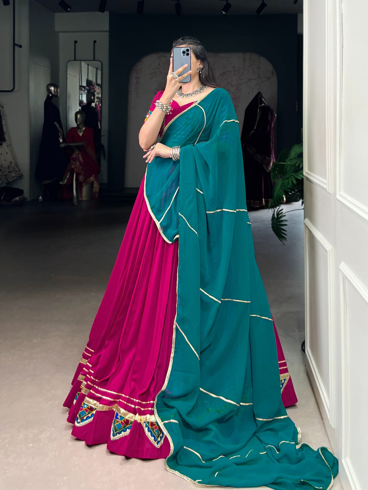 Navratri lehnga choli Gamthi work