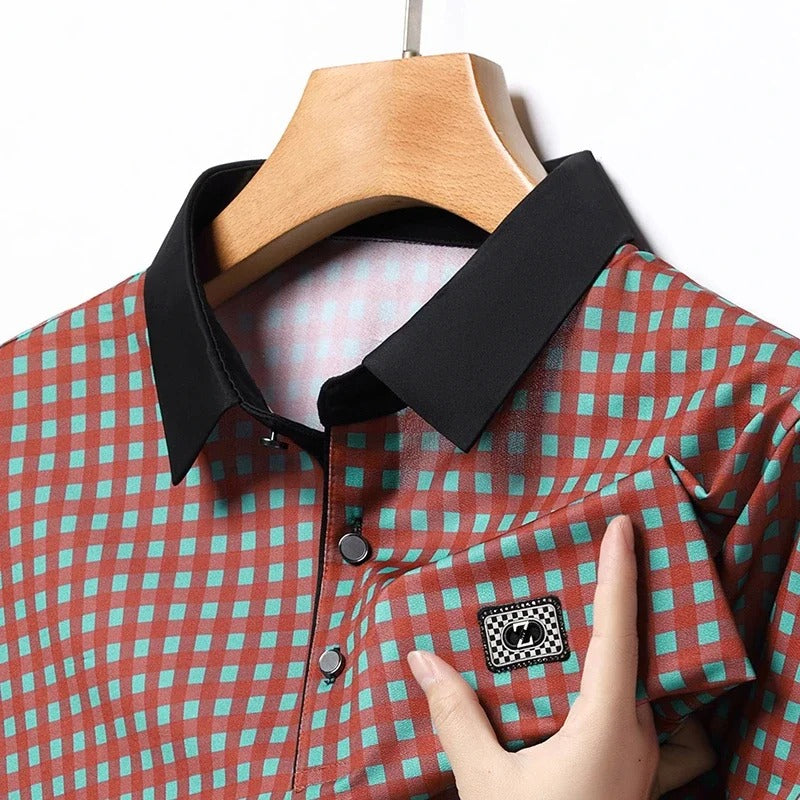 Gingham Contrast Polo T-Shirt