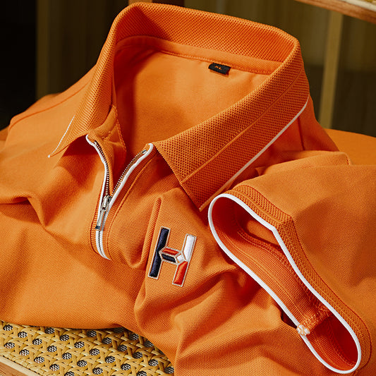 Essential Zip Polo with Geometric Chest Detail