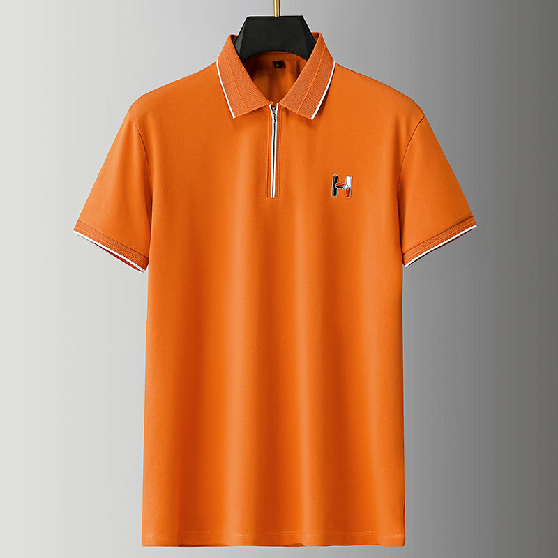 Essential Zip Polo with Geometric Chest Detail