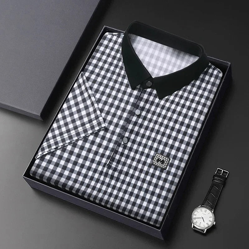 Gingham Contrast Polo T-Shirt