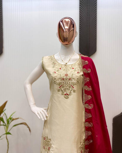 Elegance Sarara Suit in 3 Piece with Sequence Embroidery Work