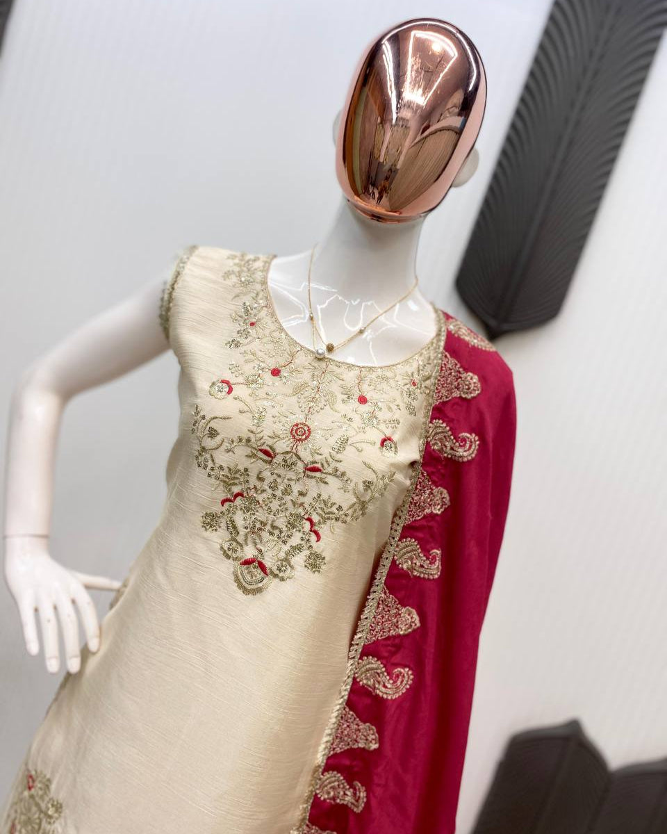 Elegance Sarara Suit in 3 Piece with Sequence Embroidery Work