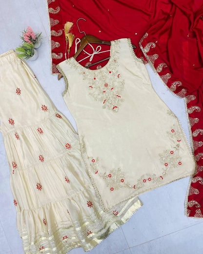 Elegance Sarara Suit in 3 Piece with Sequence Embroidery Work