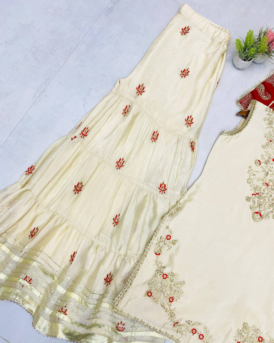 Elegance Sarara Suit in 3 Piece with Sequence Embroidery Work